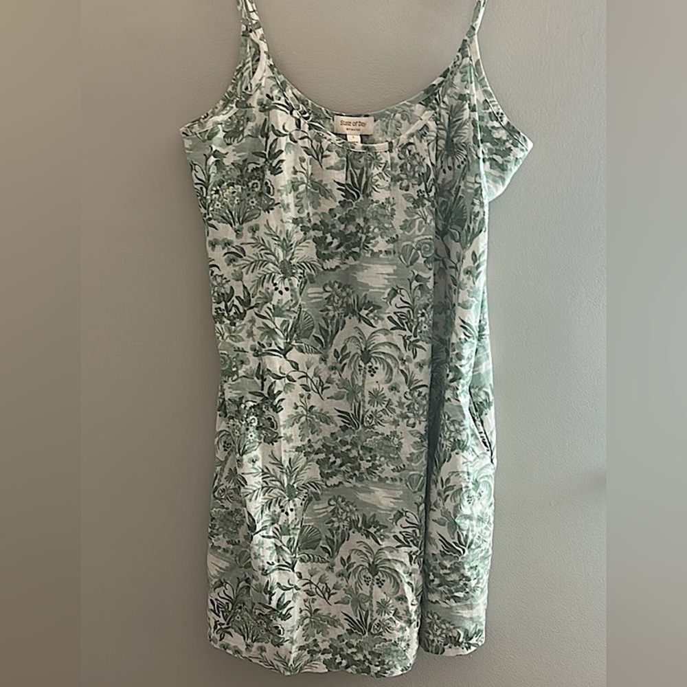 NWT State of Day Tropical Toile Linen Sleep Chemise, Sz L